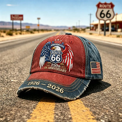 🧢🌟Podesiva retro bejzbolska kapa Route 66 - savršen izbor za ljubitelje biciklizma.