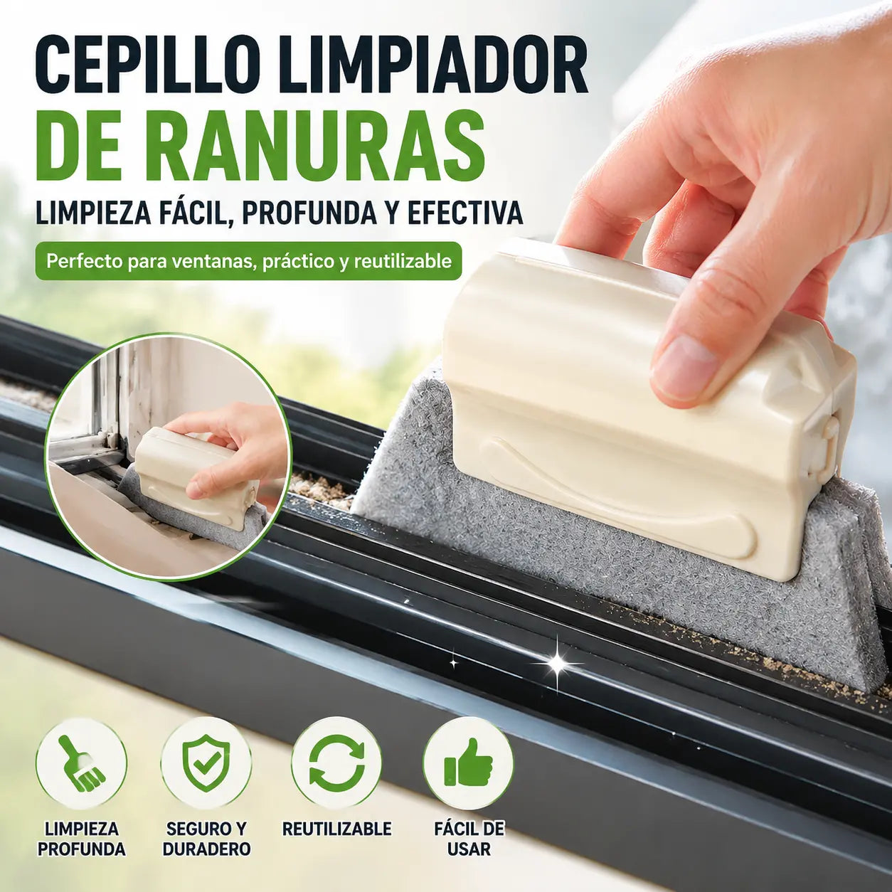 【3 piezas】🧽 Cepillo limpiador de ranuras para ventanas, práctico, eficaz y reutilizable