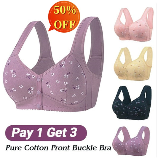 【4 komada】Elegantan grudnjak s prednjim gumbima od čistog pamuka za žene srednjih godina3894595