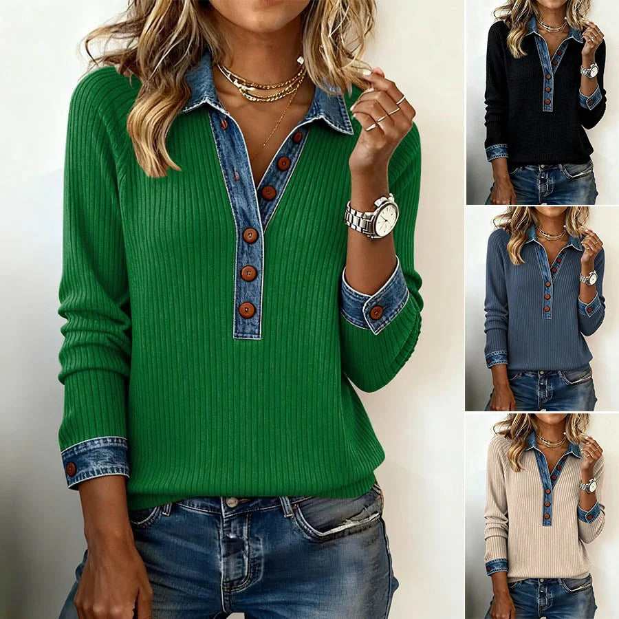 ✨Popust -50%🔥【S-3XL】Ženski proljetni pleteni top, elegantna traper kragna