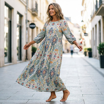 🔥Novo: 【50% popusta】Retro ženska haljina s okruglim izrezom i cvjetnim uzorkom —🎀Nježna i elegantna, udobna i mekana, visoke kvalitete
