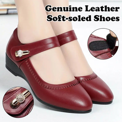 【35-41】Zapatos de piel suave con suela blanda y tacón de cuña antideslizantes para madres