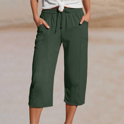 💖👖👖Ženske jednobojne plisirane capri hlače od pamuka i lana - hladne i prozračne, laskaju obliku nogu, elegantne i ležerne