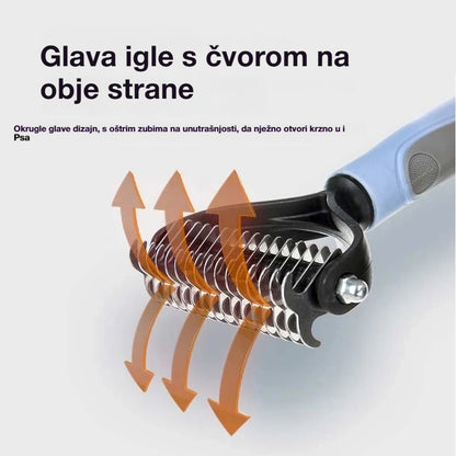 🐶【Pakiranje od 2 komada】Dvostrana četka za njegu kućnih ljubimaca—🎀Njega i uklanjanje dlaka kućnih ljubimaca, 🎀Pogodno za pse i mačke, 🎀Raspetljava i raspetljava čvorove u krznu