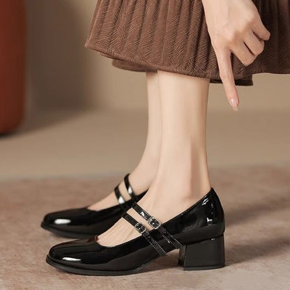 【Pantofi Femei 2025】Mary Jane cu Toc Gros și Vârf Pătrat, Stil French, Eleganți pentru Vară-3900471