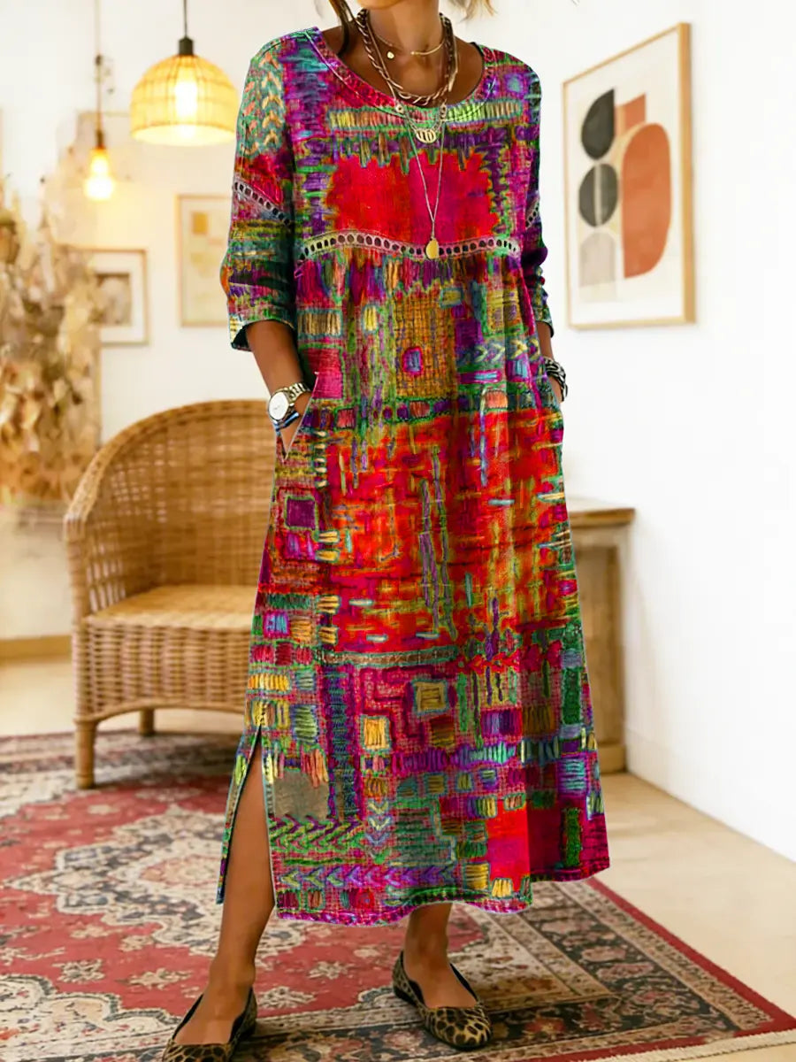 Manuela | Boemska maksi haljina s etničkim patchwork printom