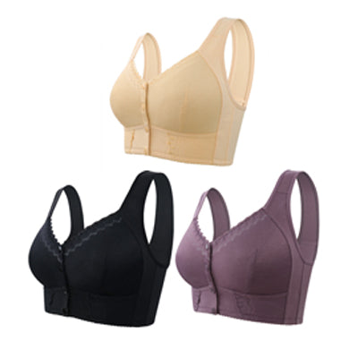 （3 buc）💕🎁【45kg-155kg】Sutien supradimensionat, respirabil, din bumbac moale, cu nasturi frontali-3897626
