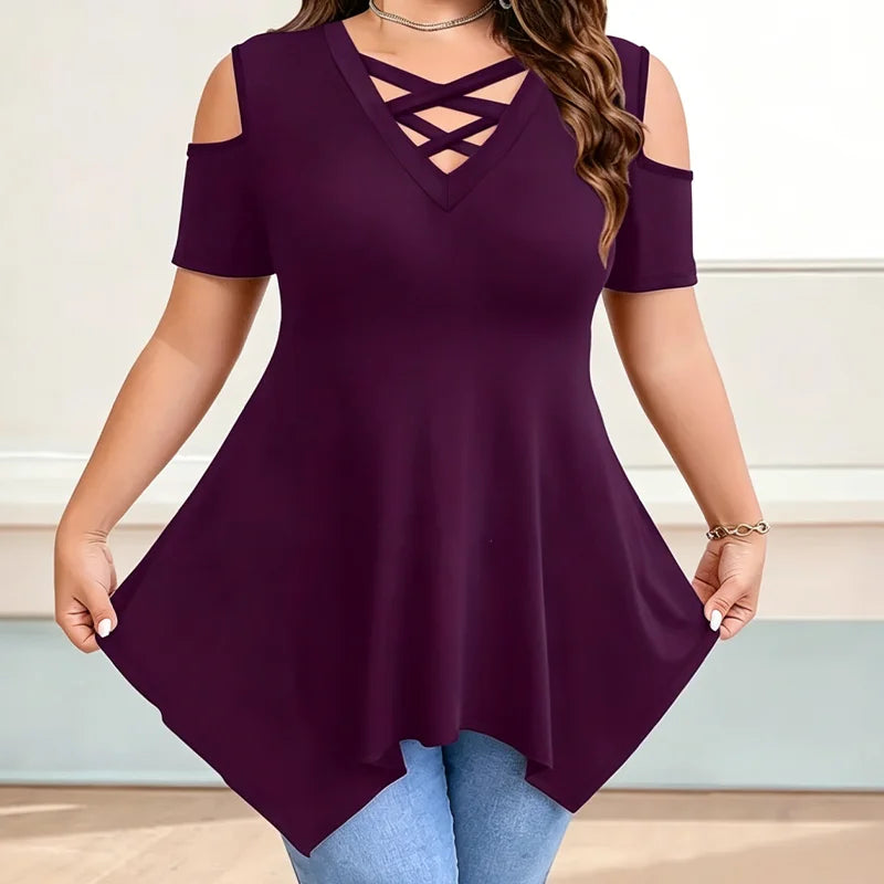 👚【S-5XL】Moderna majica s prekriženim V-izrezom i golim ramenima