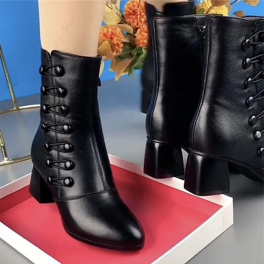 【35-42】Reducere flash🔥 Fermoar lateral pentru femei plus botine din piele caldă din catifea-3847584