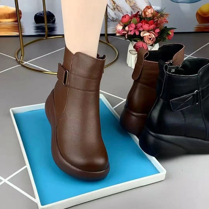 【35-40】Ghete noi de iarnă din piele naturală, cu talpă groasă, cu vârf rotund 3854905