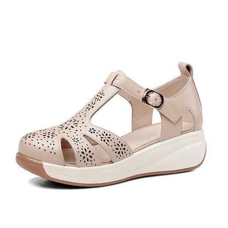 👡【35-40】Sandale romane cu talpă moale și talpă închisă pentru creșterea înălțimii, Fund și suprafață moale, design ajurat, respirabil și răcoros.