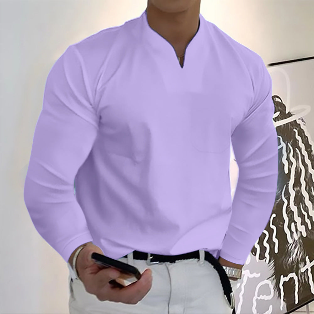 👔【Oferta de Anul Nou pe timp limitat】👔Noul tricou de vară din bumbac elastic cu decolteu în V pentru bărbați-3865718