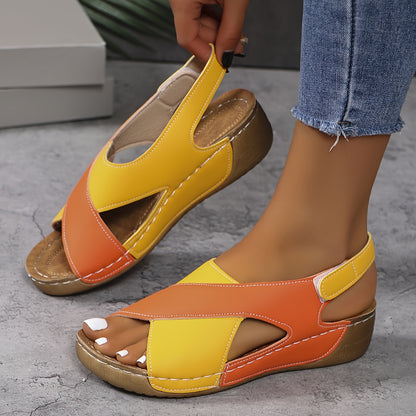 🔥【Reducere 50%】👡【36-43】Sandale noi de damă cu platformă 2025, în culori contrastante, confortabile, cu barete la gleznă