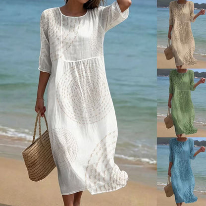 🎀【50% popusta na ograničeno vrijeme (3 dana)】👗【S-5XL】2026 Nova haljina širokog kroja s okruglim izrezom od tkanog pamučnog lana