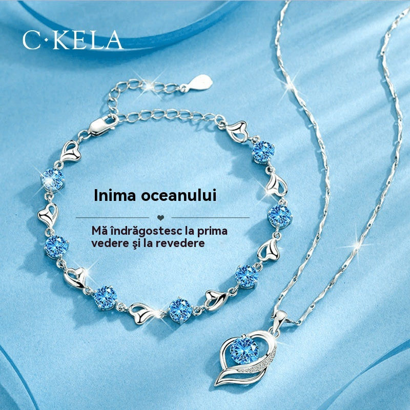 【Posebna ponuda】Set narukvice i ogrlice od 925 sterling srebra s motivom oceanskog srca - dizajn oceanskog srca, savršen poklon za žene