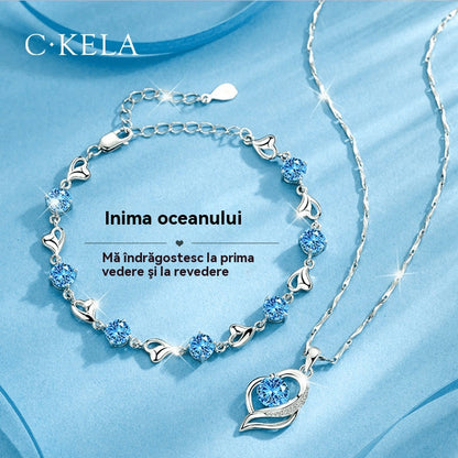 【Posebna ponuda】Set narukvice i ogrlice od 925 sterling srebra s motivom oceanskog srca - dizajn oceanskog srca, savršen poklon za žene