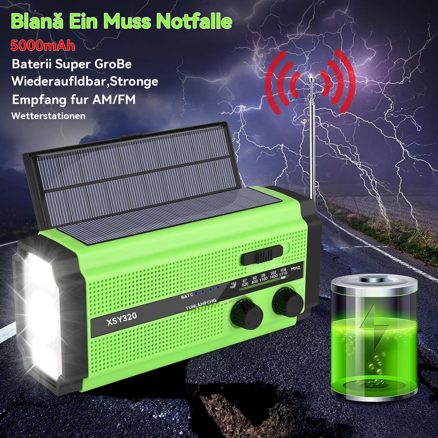 🏕️Lanternă portabilă multifuncțională cu radio AM, lanternă solară cu manivelă, lanternă de urgență
