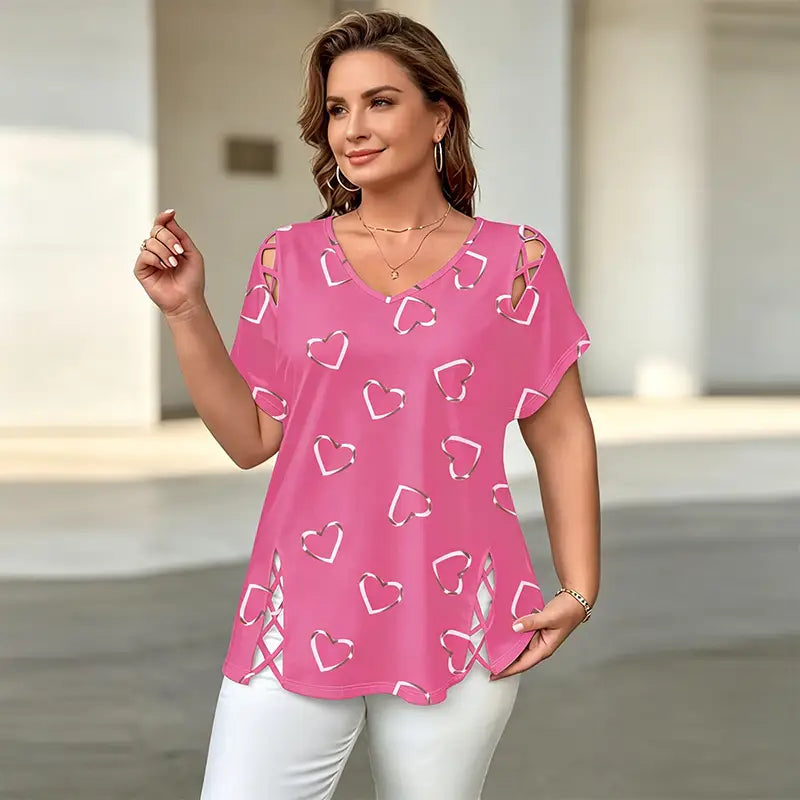 👚【S-5XL】Modna majica z V-izrezom in srčastim izrezom✅Plačilo po povzetju