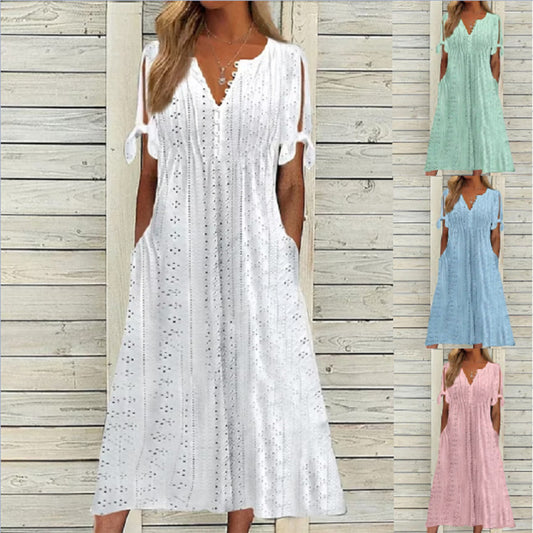 💥💥👗💋【🏆Reducere 50%】【S–5XL】😍 Rochie simplă pentru femei, mărimi mari, uni, lejeră și casual