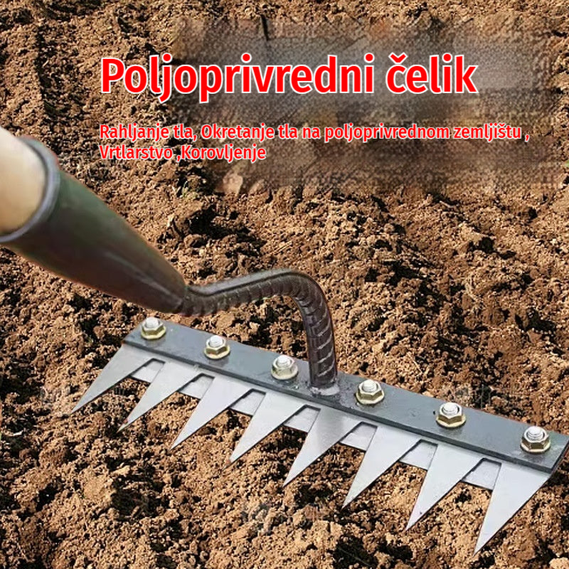 💥【50% popusta】 ⛏️🌱Artefacto de deshierbe con azada para excavar en agricultura, cultivo de hortalizas, herramienta para aflojar el suelo, rastrillo de acero feroz, rastrillo de clavos