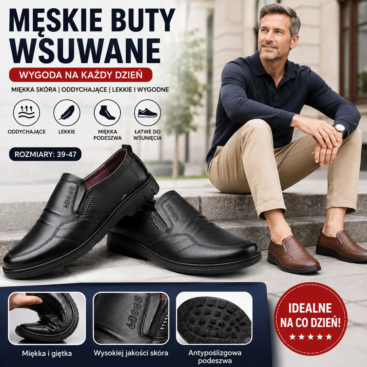 【39-44】--1 para 129  zł.Męskie buty biznesowe, wykonane z oryginalnej skóry, z wygodną miękką podeszwą, odpowiednie na wiele okazji.