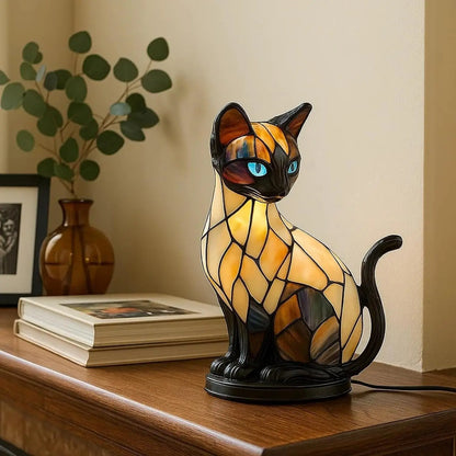 🐱💖Stolna lampa u obliku mačke, retro noćna lampa izrađena od šarene smole, s mačjom tematikom