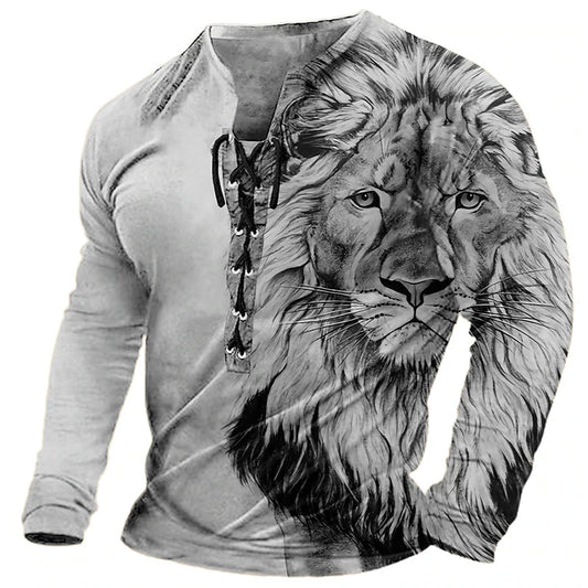 😎【Promoția de sfârșit de an】Tricou casual cu mânecă lungă, imprimat 3D, pentru bărbați-3846378