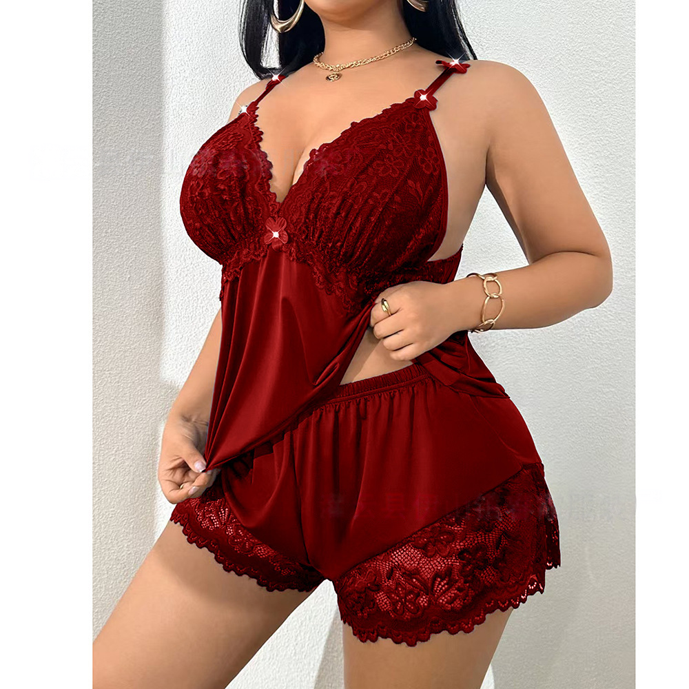 👗Kupite 1, dobijte 1 gratis🌸 Pidžama set s majicom bez rukava i čipkastim hlačicama, podesivim naramenicama i V-izrezom 🛏️✨
