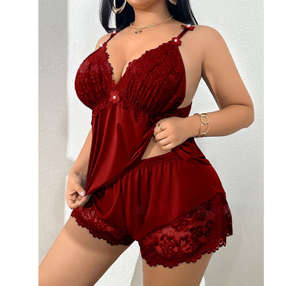 👗Kupite 1, dobijte 1 gratis🌸 Pidžama set s majicom bez rukava i čipkastim hlačicama, podesivim naramenicama i V-izrezom 🛏️✨
