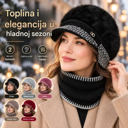 ❄️Elegantni zimski set od dva dijela: Bejzbol kapa s ušima od zečjeg krzna + pleteni šal!