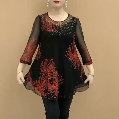 🔥💖Cumpără unul, primești unul gratis! 【M-4XL】 Bluză la modă din șifon cu broderie florală pentru femei 2026