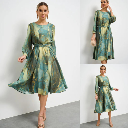 🌿👗【Zână de primăvară】 rochie verde elegantă cu mânecă lungă și fustă🌸💃 -- 3901811