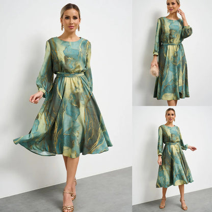 🌿👗【Zână de primăvară】 rochie verde elegantă cu mânecă lungă și fustă🌸💃 -- 3901811