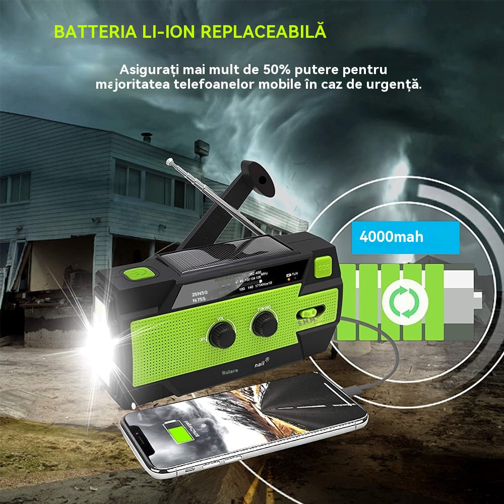 🏕️Lanternă portabilă multifuncțională cu radio AM, lanternă solară cu manivelă, lanternă de urgență