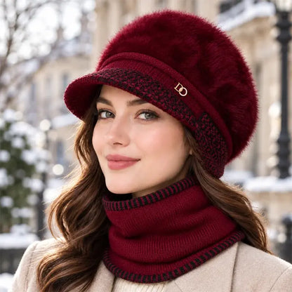 ❄️Elegantni zimski set od dva dijela: Bejzbol kapa s ušima od zečjeg krzna + pleteni šal!