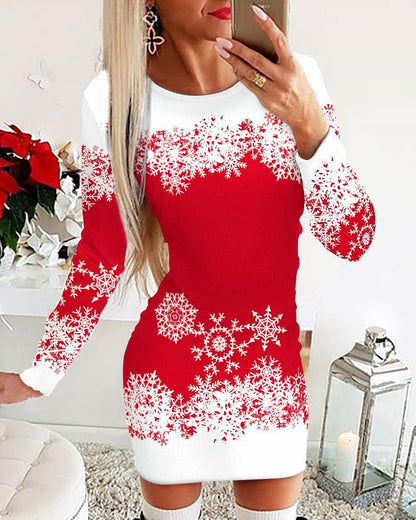 🎅👗【S-5XL】2025 Jesienne i zimowe sukienki świąteczne z długim rękawem z nadrukiem