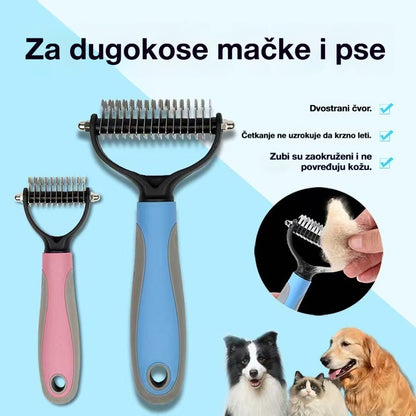 🐶【Pakiranje od 2 komada】Dvostrana četka za njegu kućnih ljubimaca—🎀Njega i uklanjanje dlaka kućnih ljubimaca, 🎀Pogodno za pse i mačke, 🎀Raspetljava i raspetljava čvorove u krznu