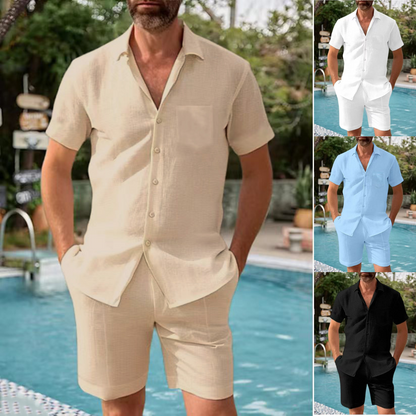 👔👖【S-3XL】🛒Ljetni muški ležerni kardigan + kratki rukavi, široki kroj, ležeran pamuk/lan - dostupan u većim veličinama