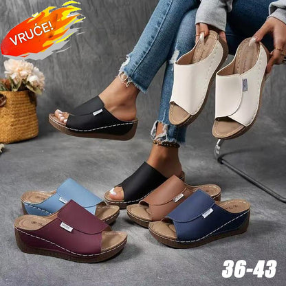 👡💖【izvensezonski popust】💖【36-43】Nove usnjene sandale z debelim klinastim podplatom in širokimi trakovi