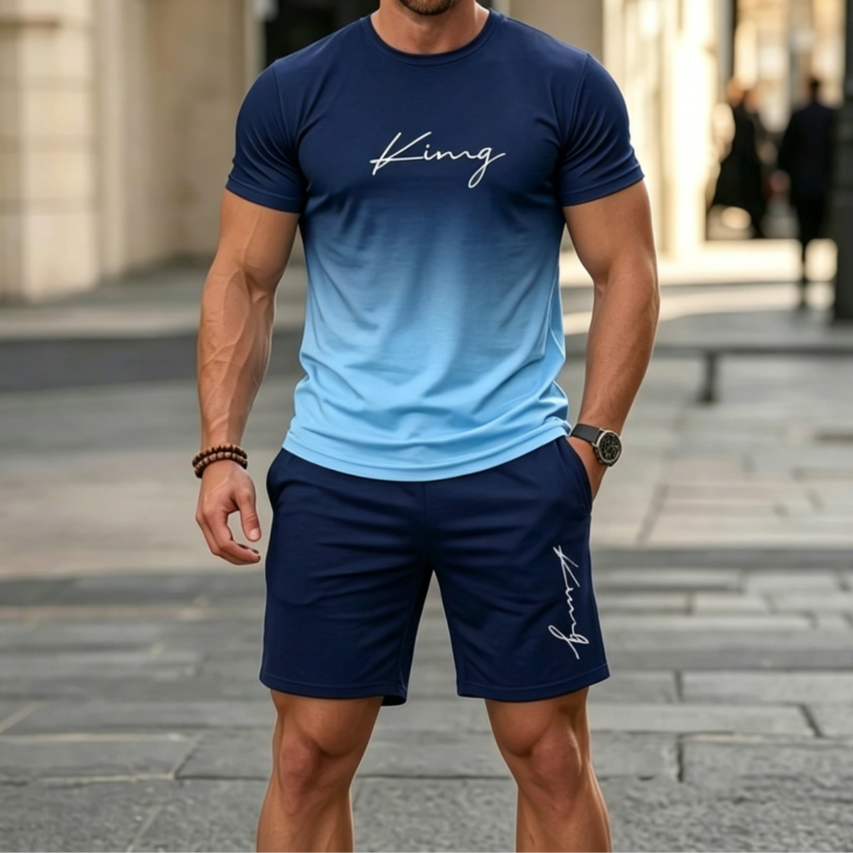Conjunto deportivo de verano de 2 piezas para hombre: cómoda camiseta de manga corta y pantalones cortos para el día a día y para estar en casa.
