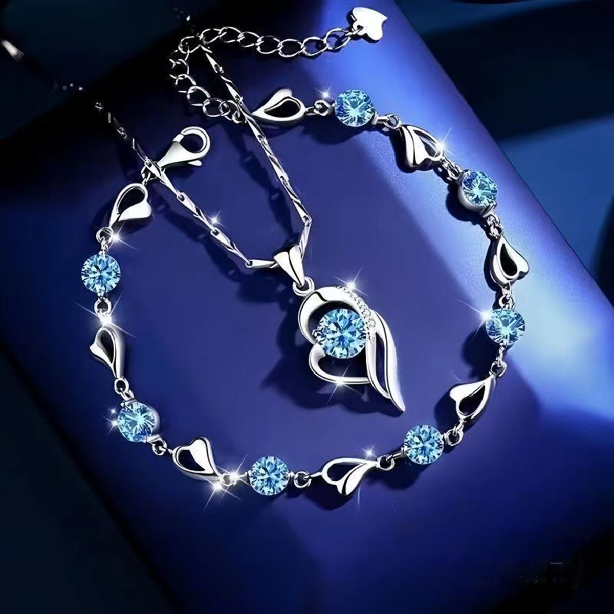 【Posebna ponuda】Set narukvice i ogrlice od 925 sterling srebra s motivom oceanskog srca - dizajn oceanskog srca, savršen poklon za žene