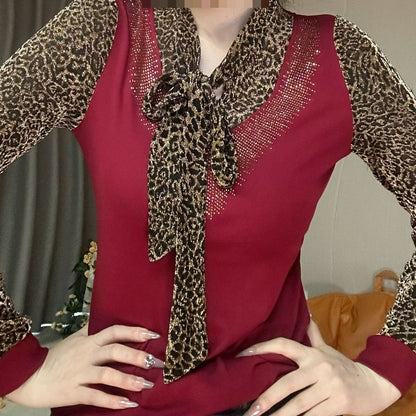 ⛄❄️【XL-6XL】🧶 Toamna și iarna 2024 2024 Pulover lung tricotat cu imprimeu leopard, mărime mare-3845154