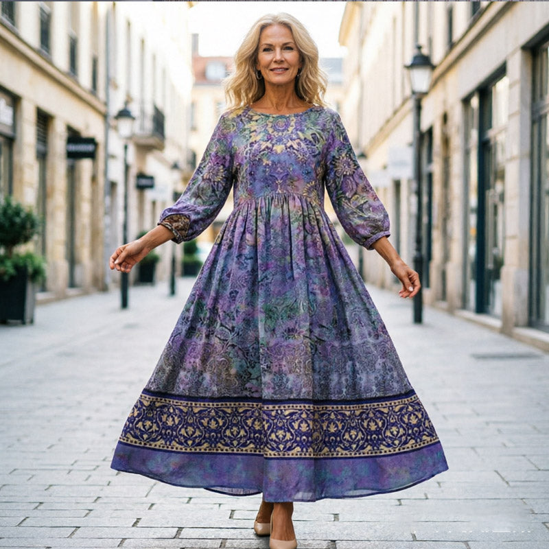 🔥Novo: 【50% popusta】Retro ženska haljina s okruglim izrezom i cvjetnim uzorkom —🎀Nježna i elegantna, udobna i mekana, visoke kvalitete
