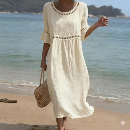 Nuevo 💎 2026 de alta calidad 💎 【S-3XL】 Vestido de algodón y lino para mujer con mangas abullonadas; transpirable, suave y cómodo.