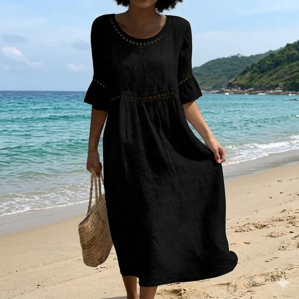 Nuevo 💎 2026 de alta calidad 💎 【S-3XL】 Vestido de algodón y lino para mujer con mangas abullonadas; transpirable, suave y cómodo.