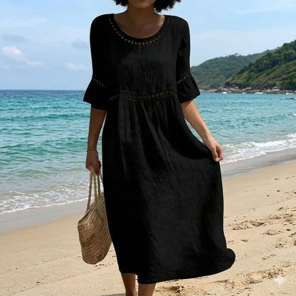 Nuevo 💎 2026 de alta calidad 💎 【S-3XL】 Vestido de algodón y lino para mujer con mangas abullonadas; transpirable, suave y cómodo.