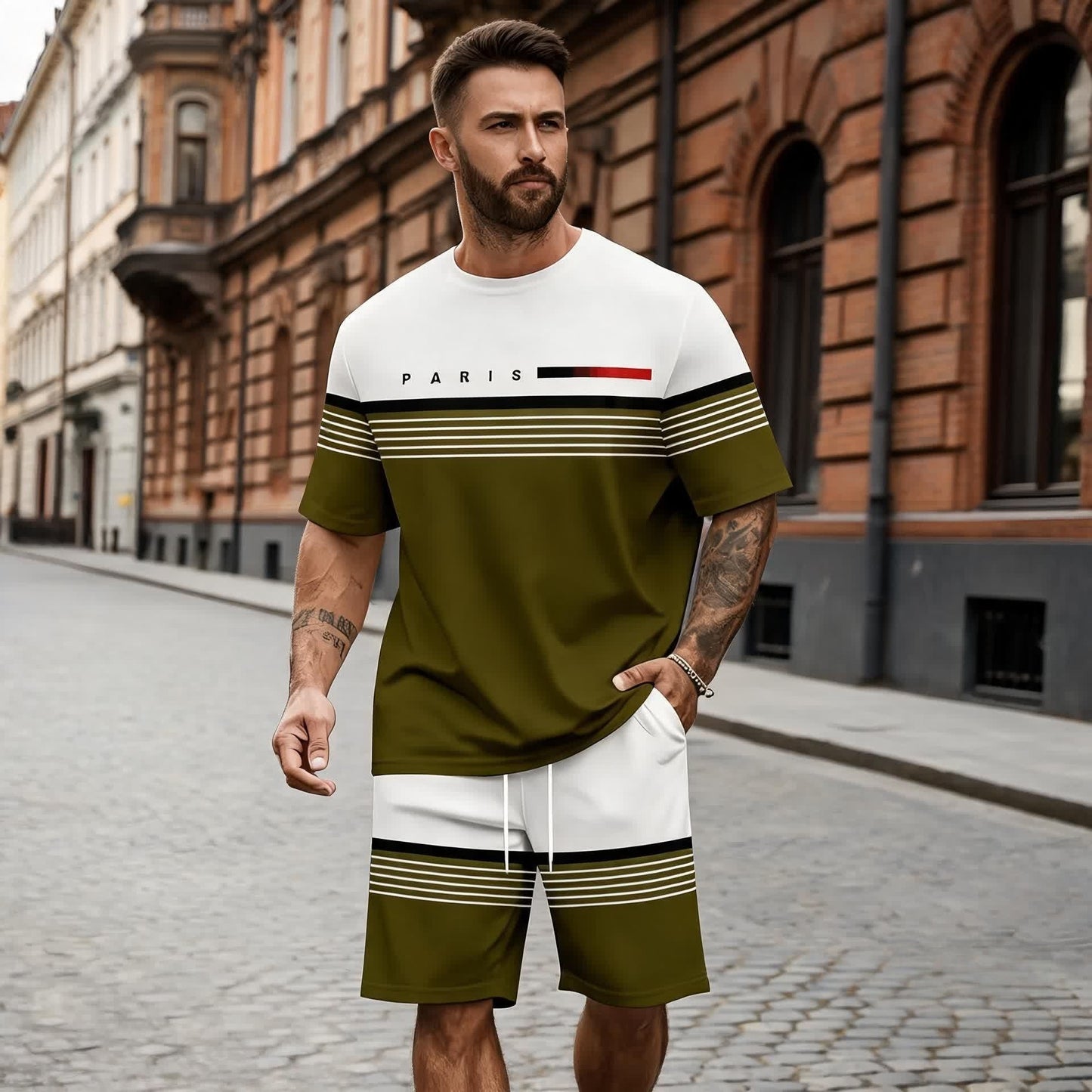 【S-5XL】Muški ležeran i udoban komplet kratkih rukava i kratkih hlača s printom slova.