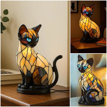 🐱💖Stolna lampa u obliku mačke, retro noćna lampa izrađena od šarene smole, s mačjom tematikom