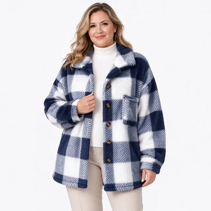 🧥【S-5XL】Ženski plišani karirani kaput, debeli materijal od umjetnog krzna, široki kroj, topla jesensko/zimska jakna🥰