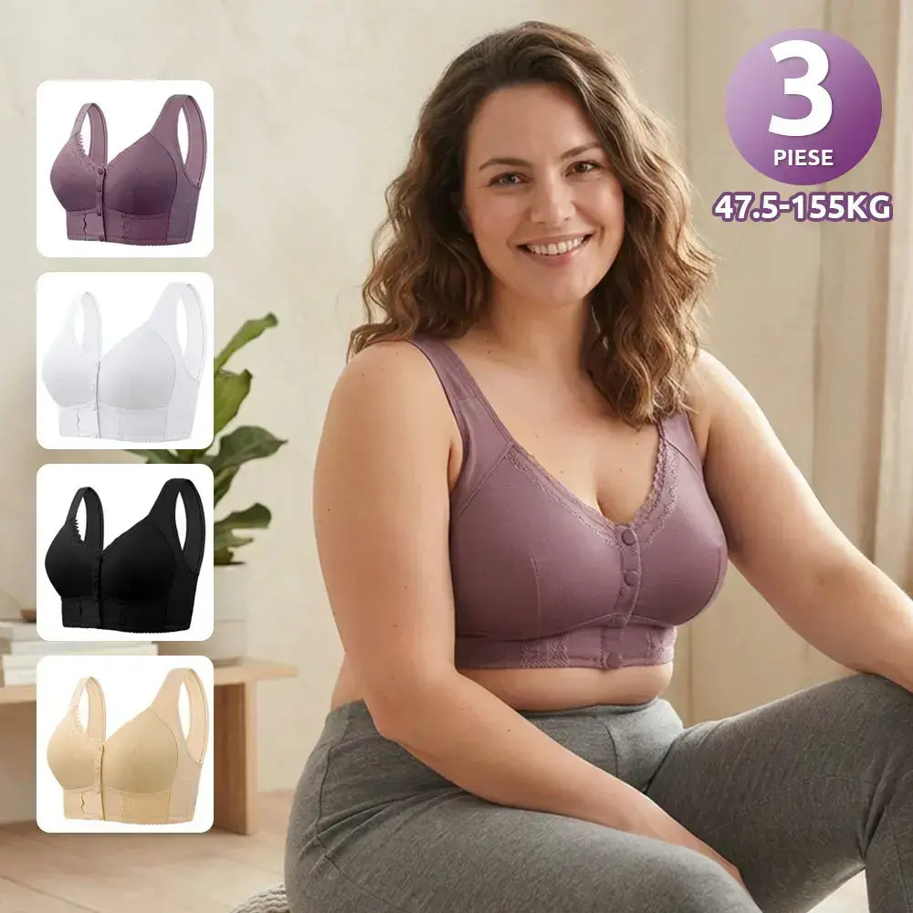 （3 kom）💕🎁【45 kg-155 kg】Preveliki prozračni grudnjak od mekog pamuka s prednjim gumbima